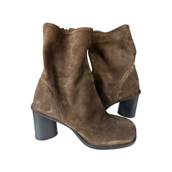 NEW Zara Brown Suede Ankle Boots Size US 6.5 Chunky Block Heel Fall Shoes - Picture 5 of 7